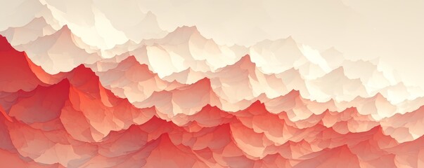 Abstract background with three-dimensional geometric patterns in shades of beige and red, resembling mountain peaks, representing growth or progress 