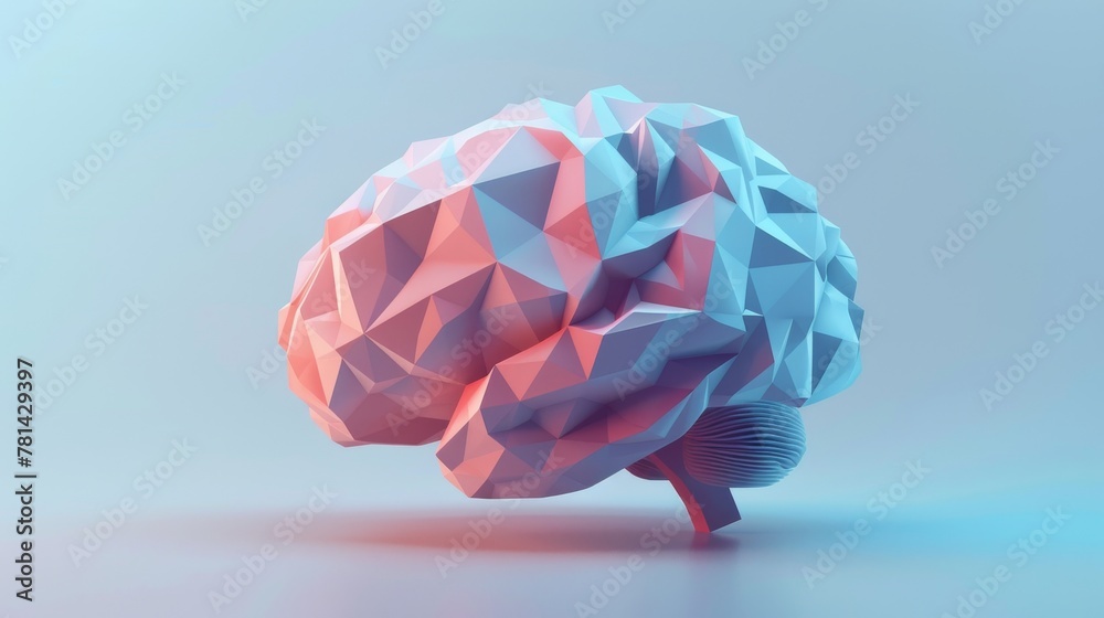 Poster Brain analysis for medical purposes, low-polygraphic brain image with futuristic elements