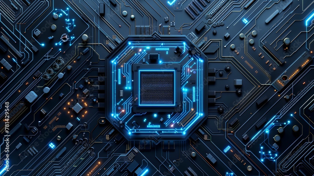 Poster Background or element decoration created using a graphic of electronic pattern or motherboard CPU