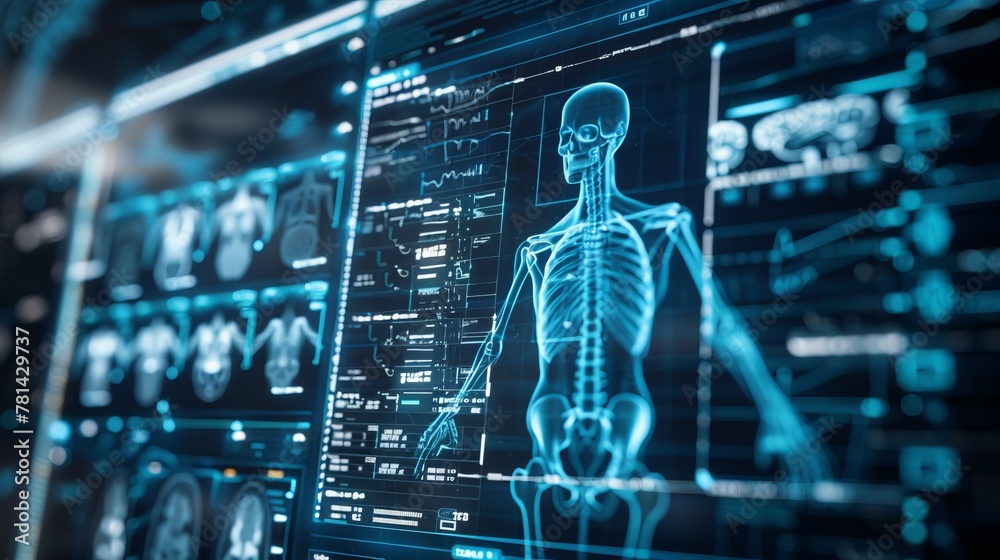Aufkleber an abstract technology for health care; a science digital interface for x-rays of the human body