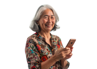 Southeast Asian Woman Using Phone Smiling