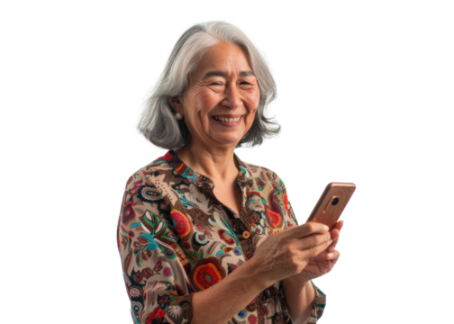 Southeast Asian Woman Using Phone Smiling