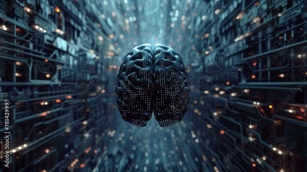 Poster An image of a binary brain with a sci-fi theme, illustrating technological advancement