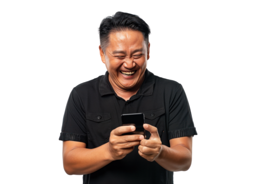 Joyful Southeast Asian Man with Smartphone