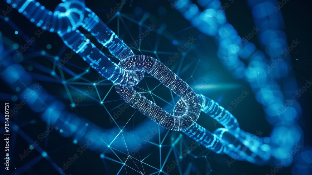Poster Graph of block chain technology with digital business icons, depicting cryptocurrency or block chain technology