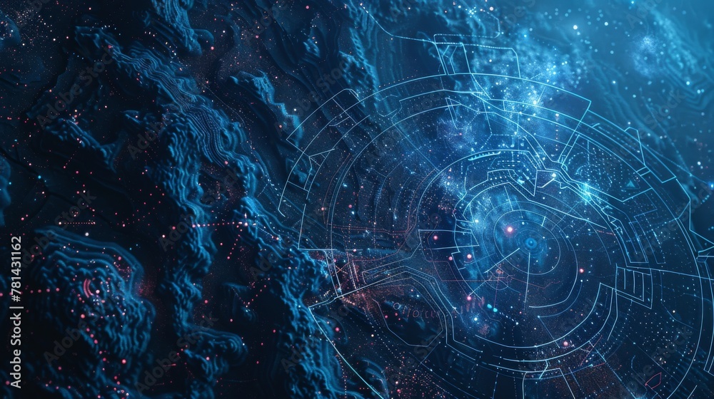 Poster Using digital radar interface to view the terrain from a satellite, a communication technology concept
