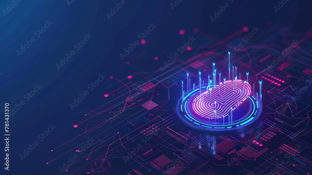 Leinwandbilder the concept of cyber security with an isometric fingerprint system would be a futuristic concept