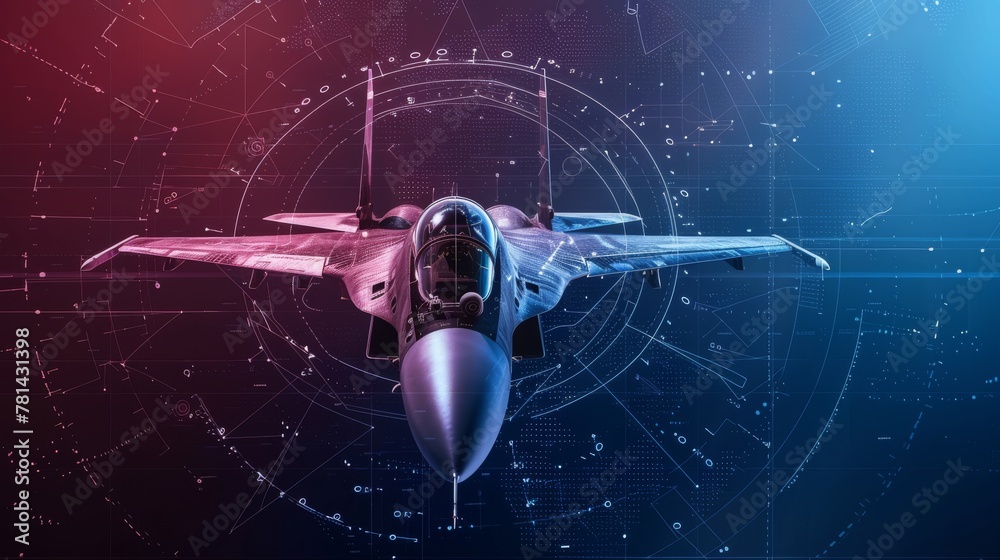 Aufkleber digital radar interface on a military aircraft is a concept of aviation technology advancement.