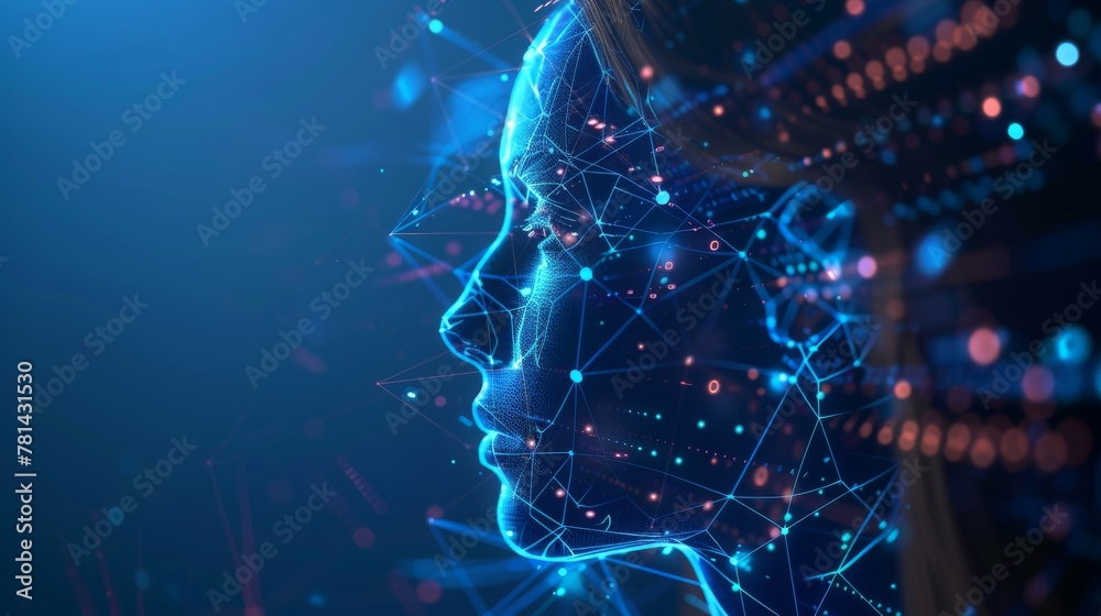 Aufkleber The concept of a digital twin, internet of things, or machine learning involves combining electronic patterns with human shapes