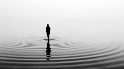 Minimalist photographic art, person and ripple effect in water