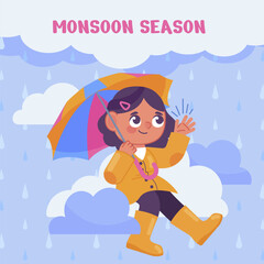 Obraz na płótnie Canvas Flat monsoon season illustration with person under umbrella