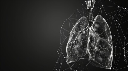 This is a graphic depicting lungs with polygons and futuristic elements in wireframe - obrazy, fototapety, plakaty