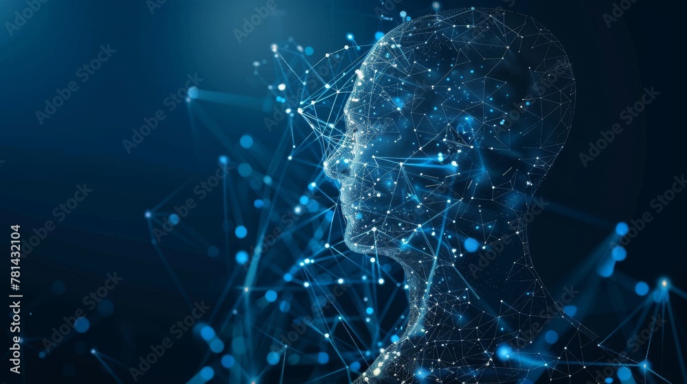 Poster Shape of a man combined with an electronic pattern, a digital twin concept
