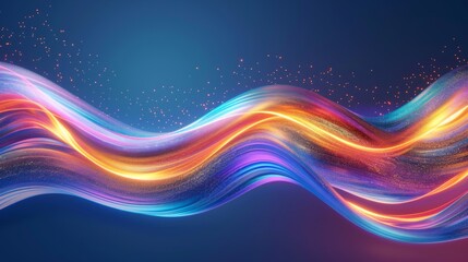 A colorful bright and vibrant wave of light with a blue background. The wave appears to be moving and flowing