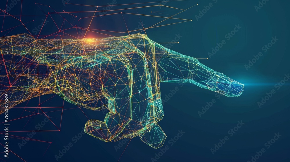 Poster Various wireframe hands pointing with a key finger, representing machine learning or digital transformation
