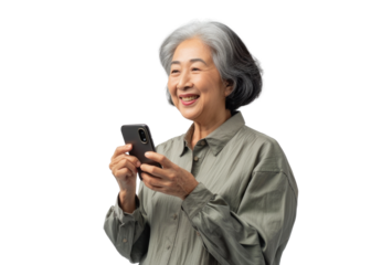 Senior Asian Woman Smiling Holding Phone