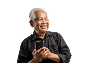 Smiling Senior Man with Phone in Hand