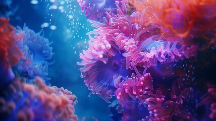 Dive into an underwater world teeming with aqeous animals, where vibrant colors and intricate details come to life under flawless lighting. 

 - obrazy, fototapety, plakaty