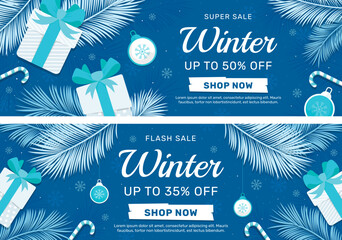 Flat winter season sale horizontal banners set