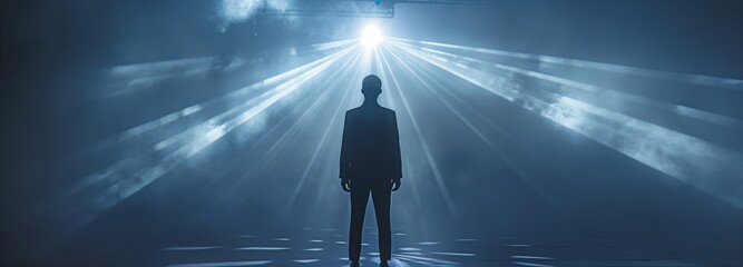 Man in silhouette standing in front of a light source.