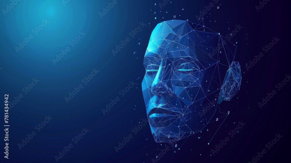 Aufkleber blue vector background with low polygon human face scanning, concept for face recognition system