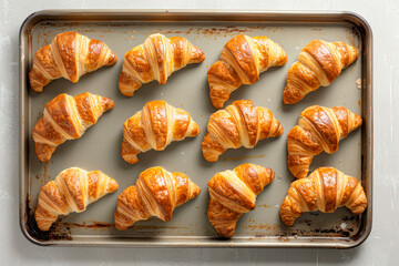 freshly baked croissants on baking pan - 781436102