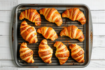 freshly baked croissants on baking pan - 781436137