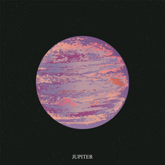 Jupiter poster. Jupiter in gradient style on space star sky. Planet of solar system. Vector illustration. - 781436777