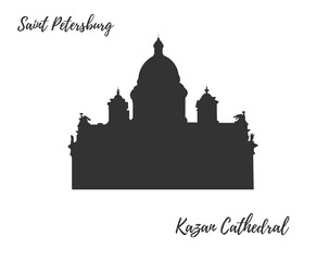 Vector silhouette of the city building. Famous travel building. Saint Petersburg travelling. Kazan Cathedral