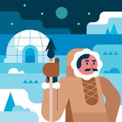 Flat eskimo illustration - obrazy, fototapety, plakaty