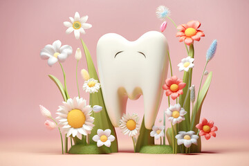 Healthy tooth on pink background