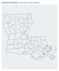 Louisiana, United States. Simple vector map. State shape. Outline Regions style. Border of Louisiana. Vector illustration.