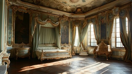 Fototapeta na wymiar Baroque aristocratic style bedroom interior design in a luxury home. 