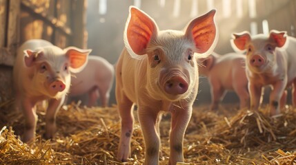 Piglets Inside a Farm Barn - obrazy, fototapety, plakaty