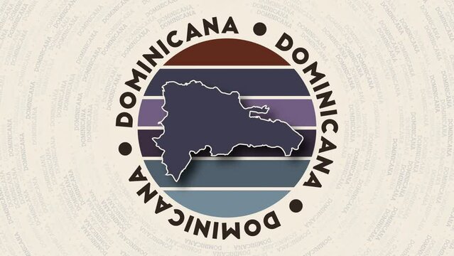 Dominicana logo intro. Badge with the circular name and map of the country. Classy Dominicana round logo animation.