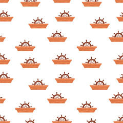 Travel boat, vector, isolated set design seamless pattern. In white background