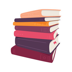 Vector stack of books. Pile of books isolated on white background. Colorful illustration	