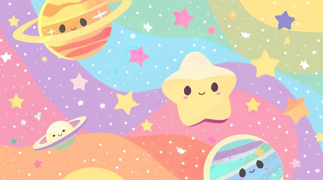 stars and planets kawaii phone wallpaper soft-color