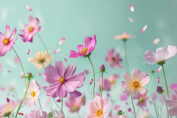 Obraz na płótnie Canvas Elegant Spring Flowers With Petals Falling Against a Soft Pastel Background