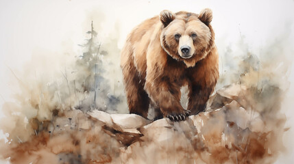 Watercolor painting of a brown bear. - obrazy, fototapety, plakaty