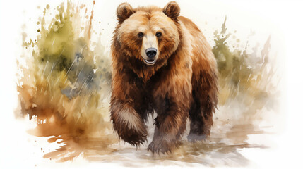 Watercolor painting of a brown bear. - obrazy, fototapety, plakaty