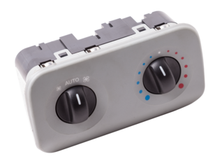 Close-up of climate control panel, Setting up and refueling the air conditioner in the workshop. Spare parts catalog.