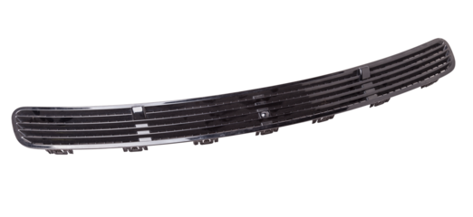 Hood ventilation grille with windscreen washer in black on white isolated background. Used spare parts from junkyard catalog.