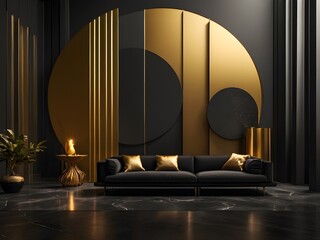 golden and black modern living room