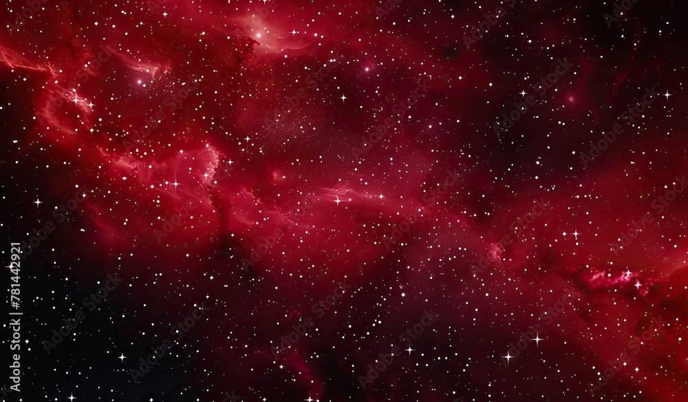 Poster mesmerizing red nebula with twinkling stars in deep space