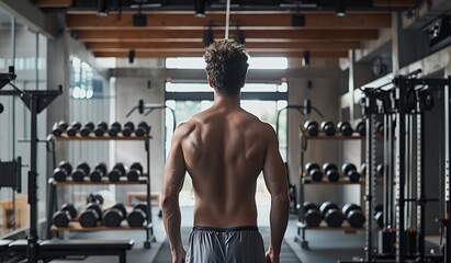 Muscular young man preparing for workout in a modern gym