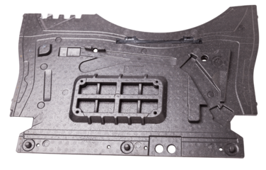 lining of the trunk floor of a car made from styrofoam as a separate part on a white isolated background in a photo studio for sale or replacement of material in a auto studio.