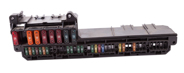 Automotive fuses box in different colors and each color is responsible for the specific value of the protection defined in amperes. Catalog of spare parts.