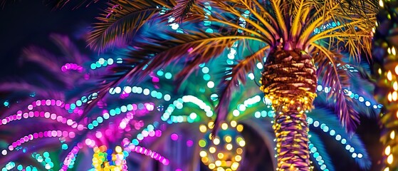 sideview mardi gras palm trees - obrazy, fototapety, plakaty