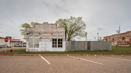 Abandoned metal clad building in downtown Seagraves, Texas, United States